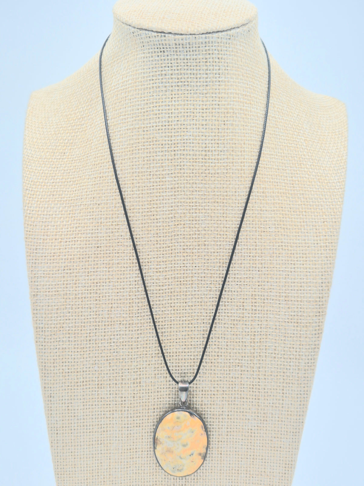 Black cord chain with silver loop and bumblebee Jasper pendant