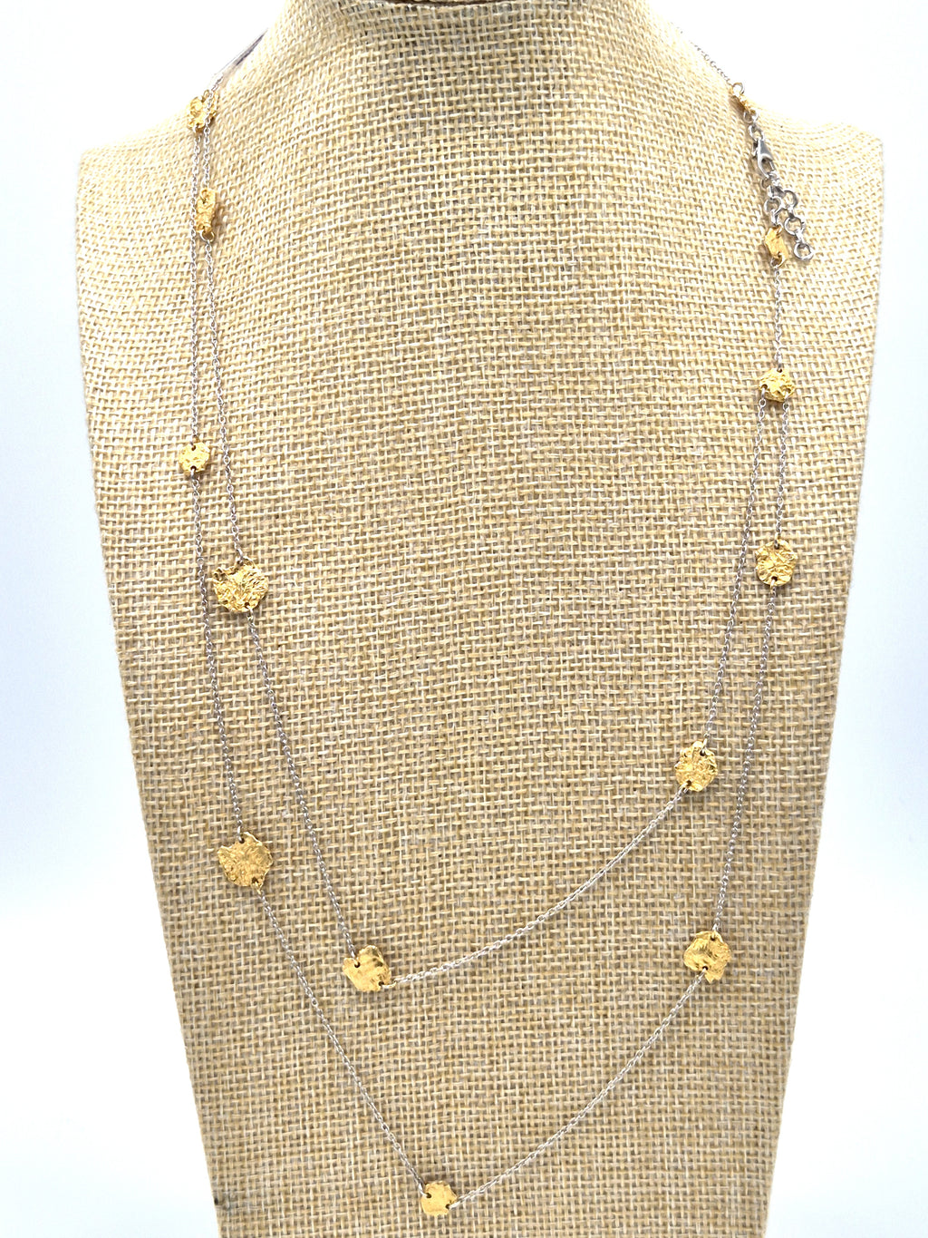 Double line Gold plated Falling leaves Sterling Silver necklace