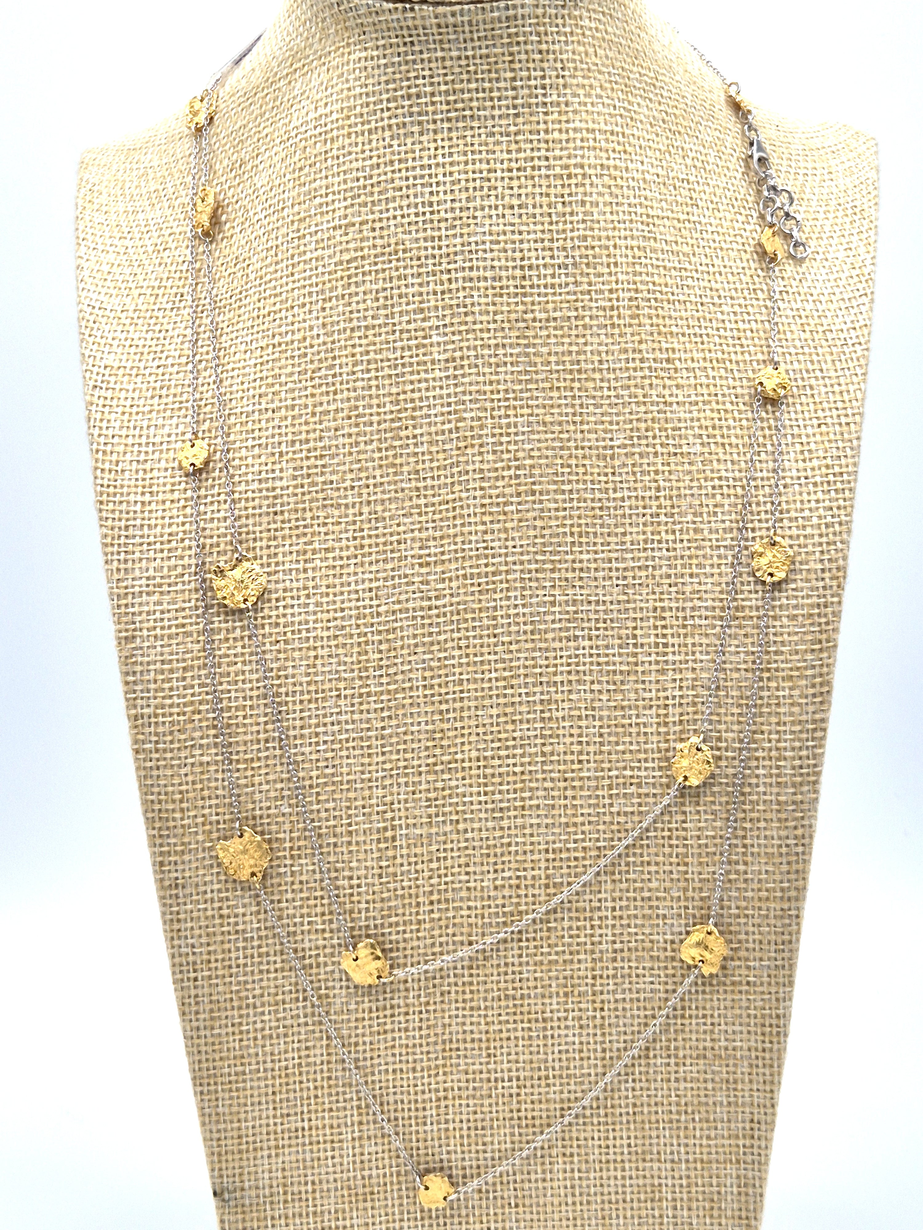 Double Line Gold-Plated Falling Leaves Necklace