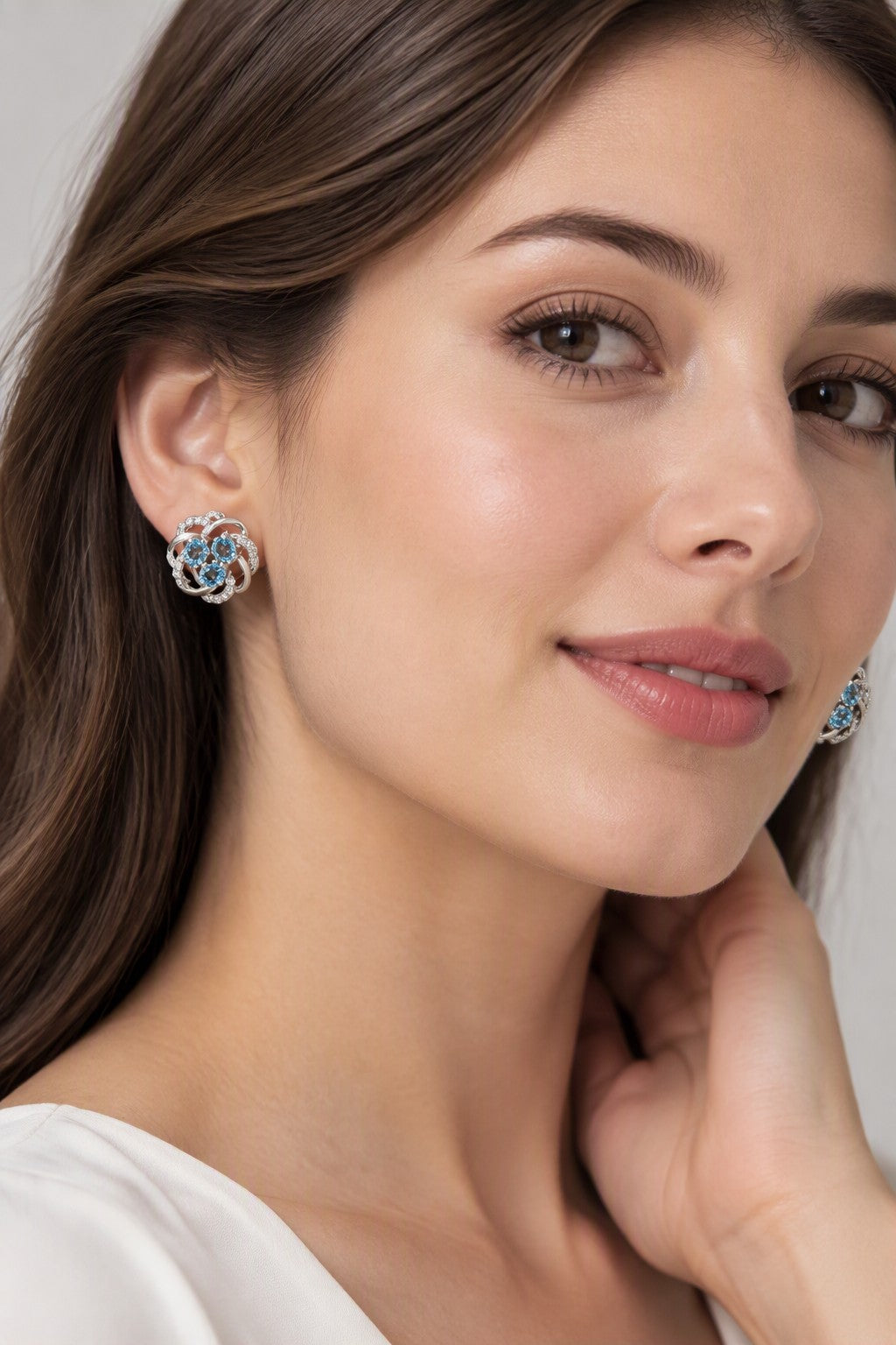 Topaz Blue Flower Earrings with Cubic Zirconia