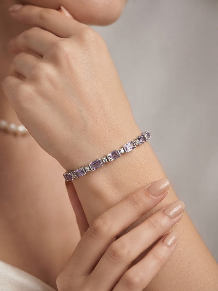 Pink Amethyst Bracelet with Cubic Zirconia