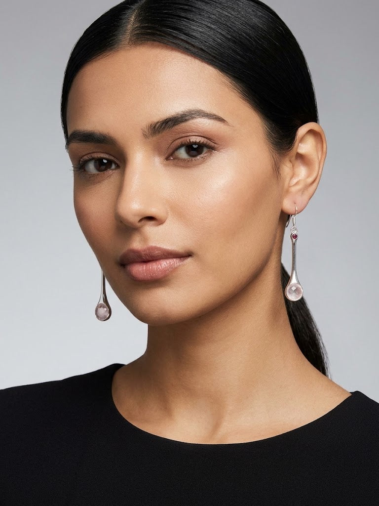 Rose quartz + Garnet Earrings