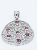Anhänger „Metatrons Würfel“ aus Sterlingsilber mit Rhodolith-Granat