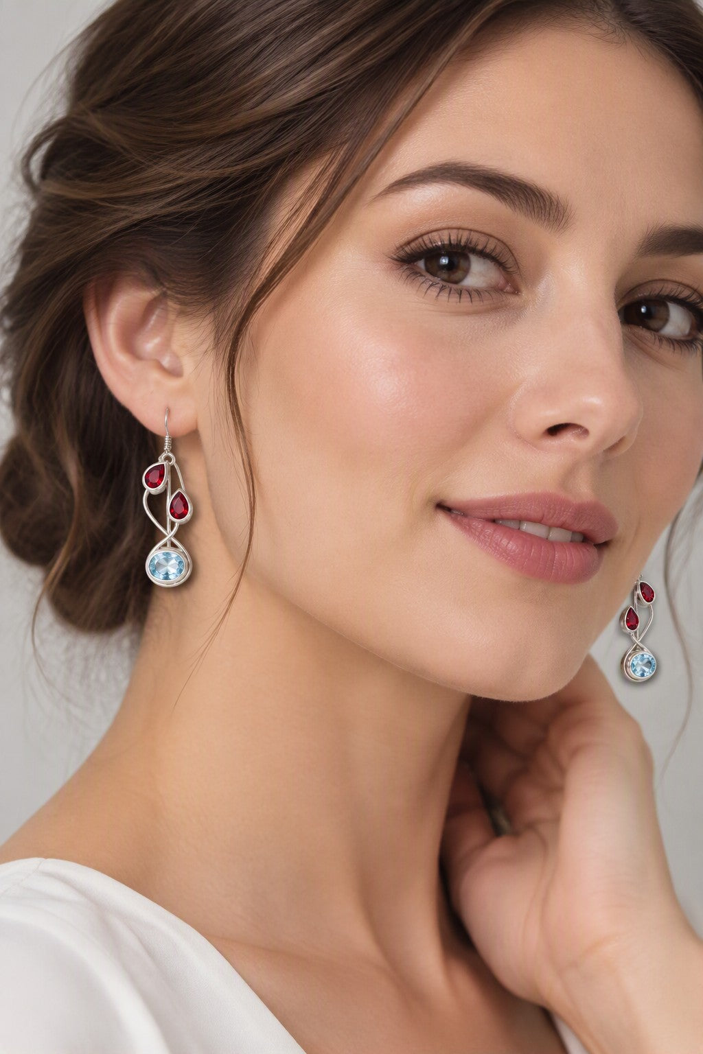 Topaz Blue + Garnet Earrings